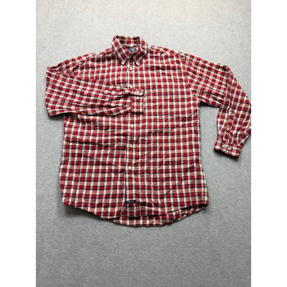 Structure Mens Small Red Plaid Button Down Shirt Long Sleeve 100% Cotton Vintage